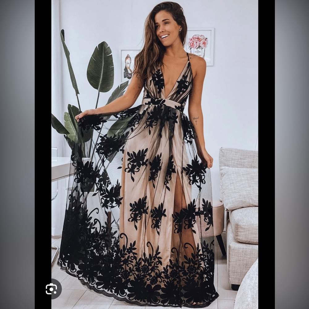 Luxxel black and beige maxi/formal dress.